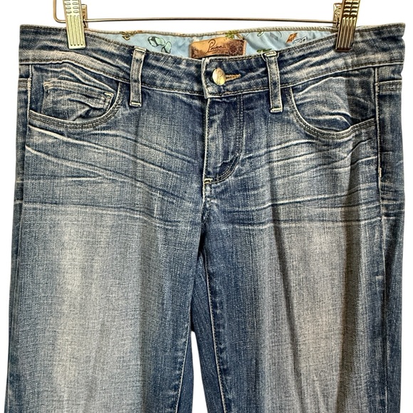 Paige Women's Denim Jeans Low Rise Bell Canyon Bell Bottoms Flare Med Wash Sz 27 - Picture 2 of 10